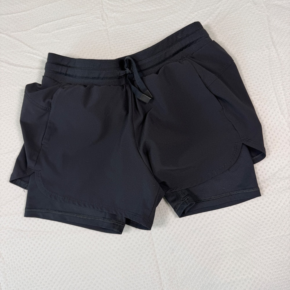 All In Motion Girls Medium sz 8 Black 2-in-1 Athletic Running Shorts Drawstring